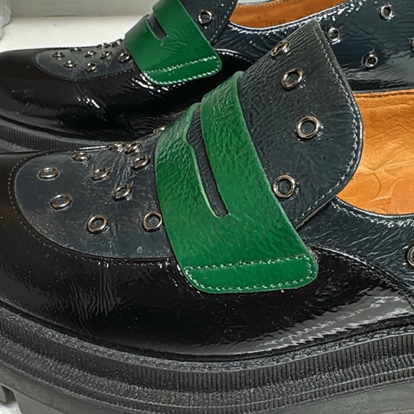 Chie Mihara Wylow Leather Chunky Sole Loafers, Black/Green - Picture 3 of 8